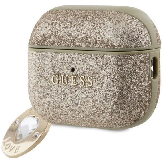 Чехол Guess Fixed Glitters with Heart Diamond charm для AirPods Pro 2, Light Gold (GUAP2PGEHCDD). Фото 3
