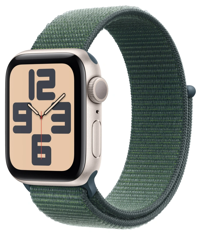 Apple Watch SE LTE 2024, 40 мм, алюминий цвета "Starlight", Lake Green Sport Loop (MXFX3). Фото 1