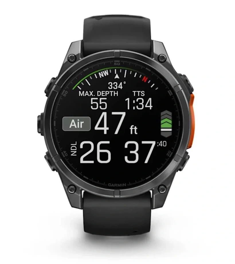 Умные часы Garmin Fenix 8 47mm, Sapphire, Carbon Gray DLC Titanium with Black/Pebble Gray Silicone Band. Фото 2