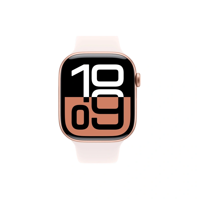 Apple Watch Series 10, 46 мм, алюминий цвета "розовое золото", спортивный ремешок цвета "Light Blush", S/M (MWWT3). Фото 2