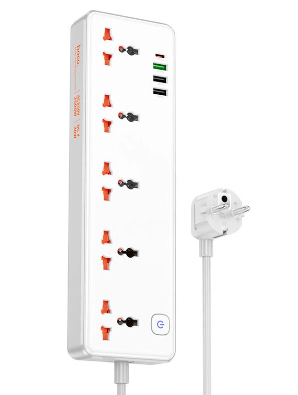 Сетевой фильтр Hoco AC14A, Белый. Фото 1