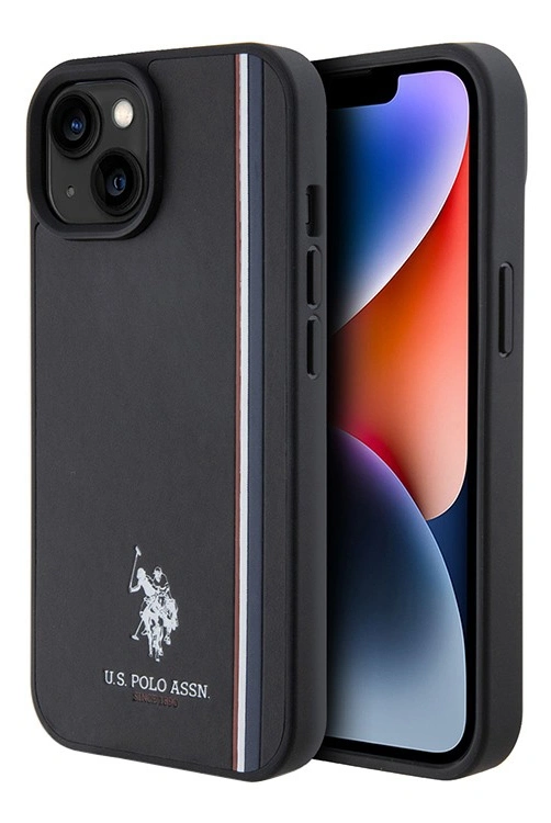 Накладка U.S. Polo Assn. для iPhone 15 PU Double horse logo and Tricolor line Hard, Black (USHCP15SSCOK). Фото 1