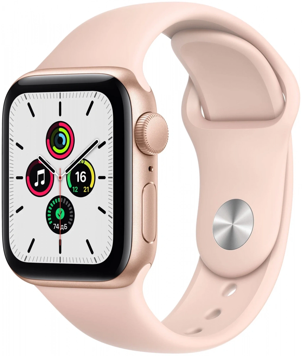 Умные часы Apple Watch SE (1st Generation), 40 мм, золотистый алюминий, силиконовый ремешок S/M (Уценённый товар). Фото 1