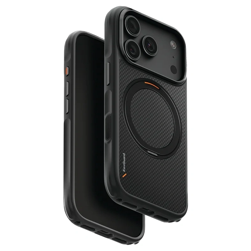 Накладка Uniq для iPhone 18 Pro / iPhone 17 Pro Keva Mov Kickstand Aramid Case (MagSafe), Carbon Black (IP6.3P(2026)-KEMOVMCBLK). Фото 1