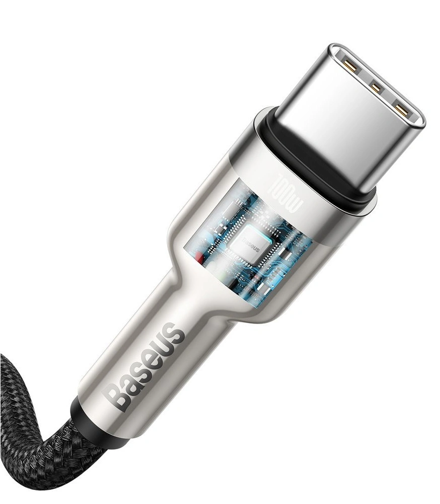 Кабель Baseus Cafule Series Metal Data Cable Type-C to Type-C 100W 1m, Чёрный (CATJK-C01). Фото 3