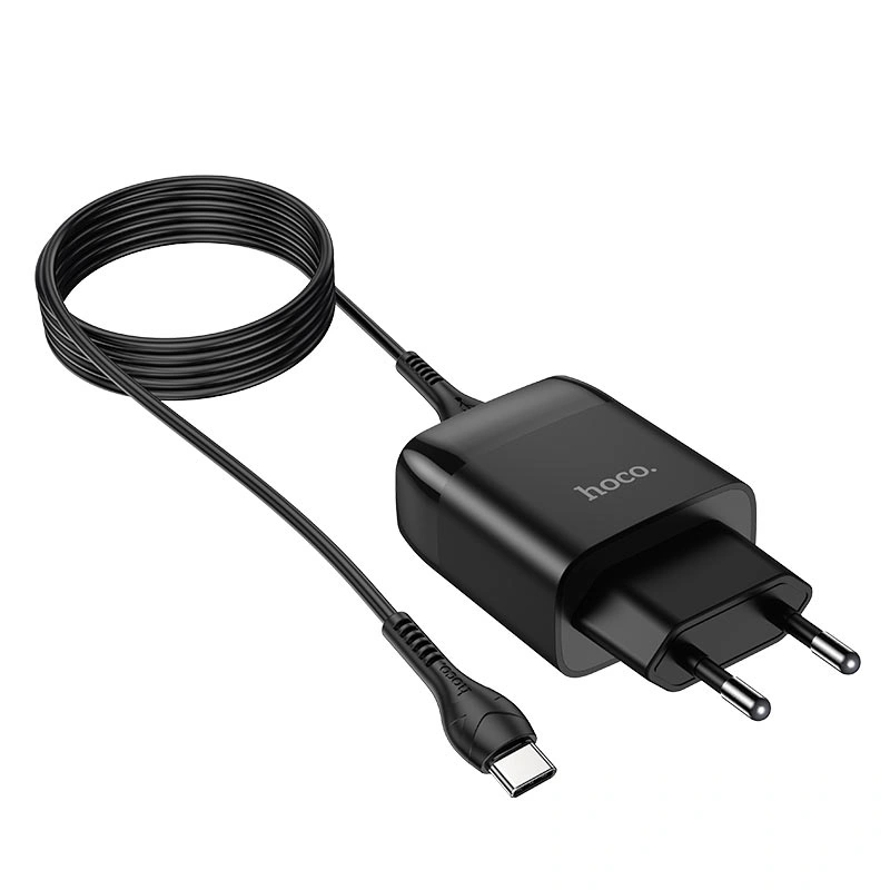 Сетевое зарядное устройство Hoco C72Q Glorious 1xUSB, 3А, 18W, QC3.0 + USB кабель Type-C, 1м, Чёрное. Фото 2