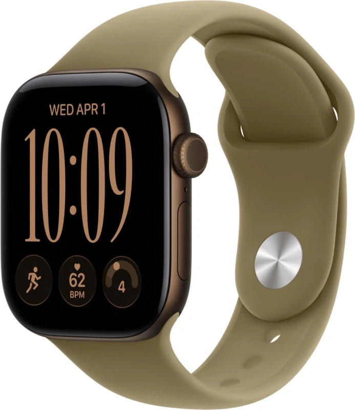 Умные часы Apple Watch Series 12 GPS, 42мм, Тёмно-бронзовый алюминиевый корпус, спортивный ремешок оливкового цвета, размер S/M 130-180 мм (MJEF4). Фото 1