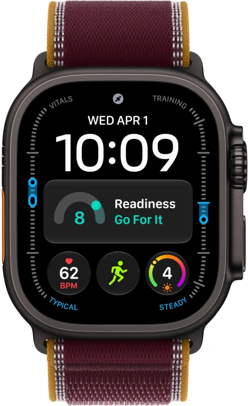 Умные часы Apple Watch Ultra 4 (2026) GPS+Cellular 49мм, Чёрный титановый корпус, ремешок "Бургунди спортивная петля" размер S/M 130-180 мм (MJC34). Фото 2