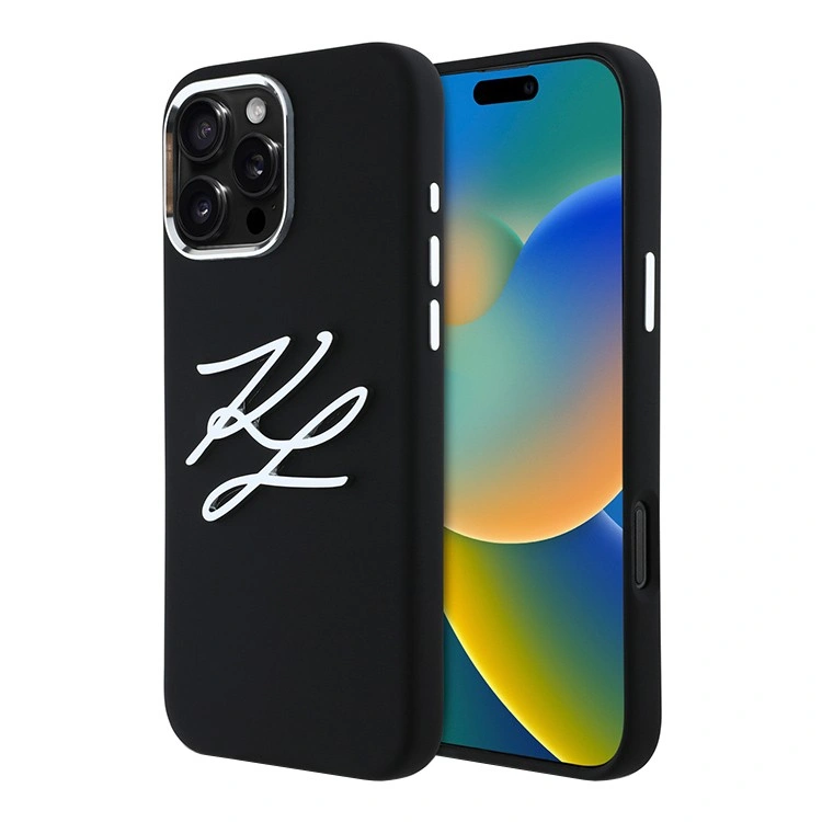 Накладка Lagerfeld для iPhone 16 Pro Max Liquid Silicone Metal Logo Initials Hard, Black (KLHCP16XSMCKLMCLK). Фото 1