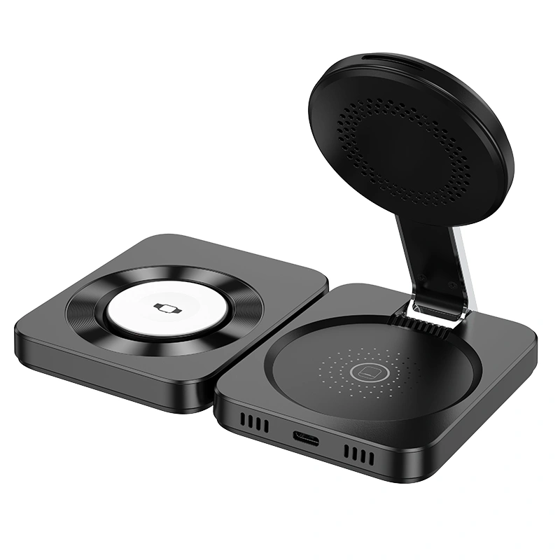 Беспроводное зарядное устройство Hoco CQ11 3in1, Чёрное. Фото 2