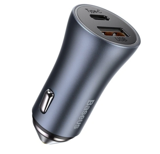 Автомобильное зарядное устройство Baseus Golden Contactor Pro Dual Quick Charger Type C - USB 40W (TZCCJD-0G) With Baseus Simple wiring USB For Type-C 5A 1m, Тёмно-серое. Фото 3