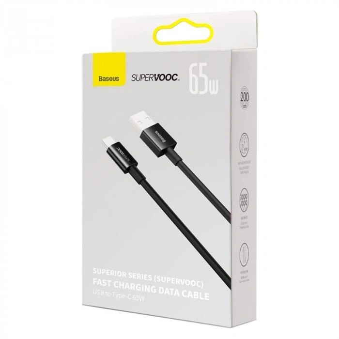 Кабель Baseus Superior Series (SUPERVOOC) Fast USB to Type-C 65W 1м, Чёрный (CAYS000901). Фото 4