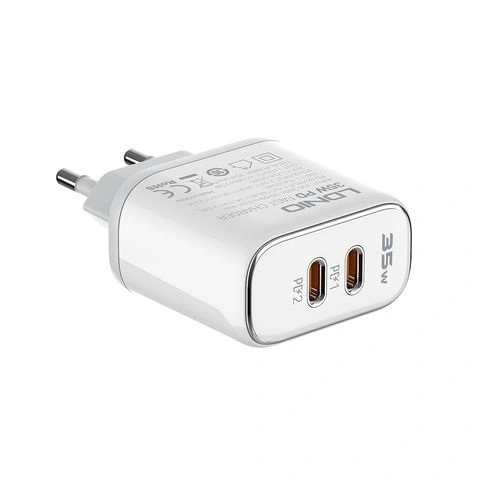 Сетевое зарядное устройство LDNIO 2 USB-C 35W Dual PD Super Fast Charging + кабель USB-C - USB-C, Белый (A2528C). Фото 2