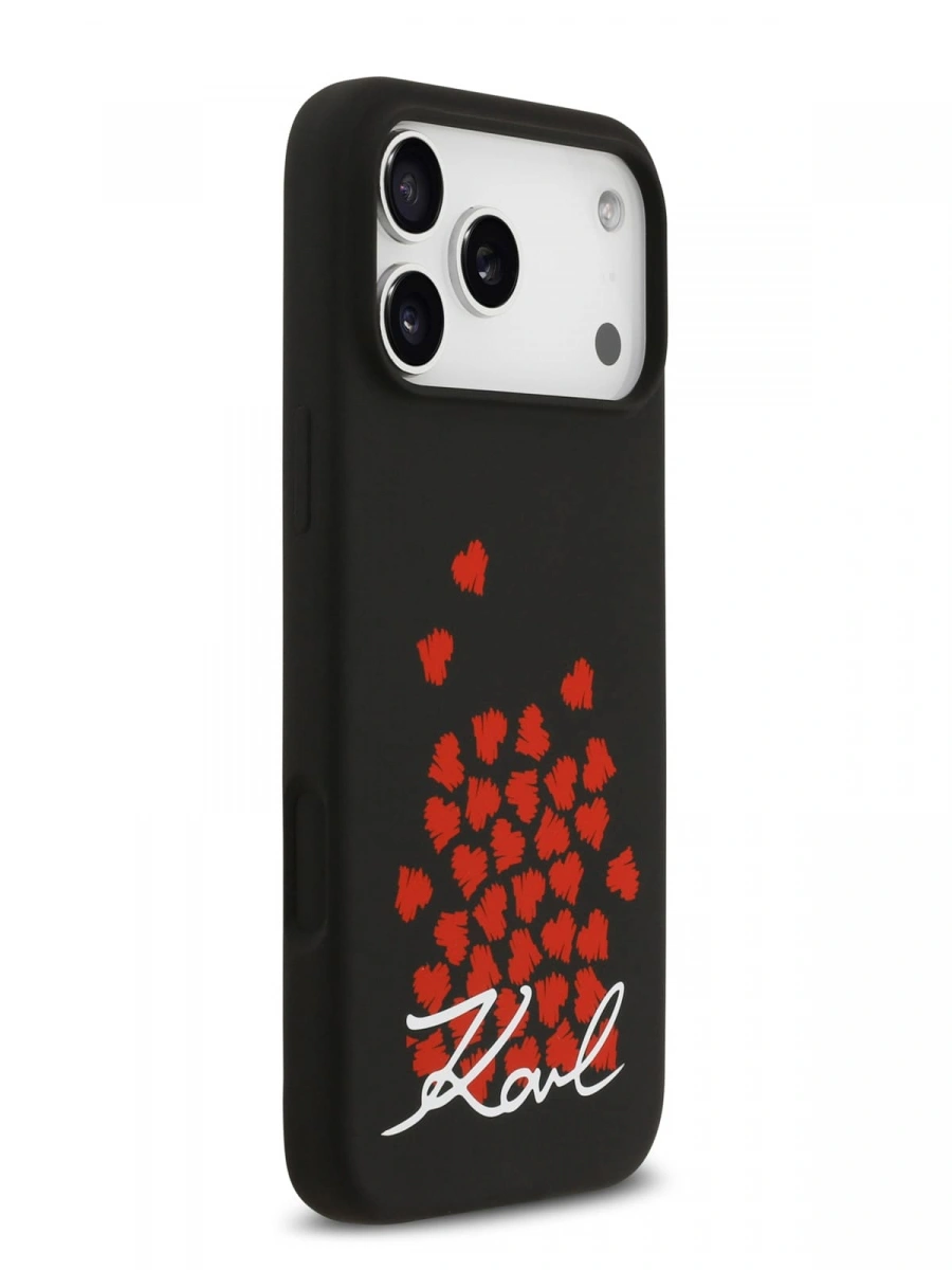 Накладка Lagerfeld для iPhone 17 Pro Liquid Silicone Hearts (MagSafe), Чёрный (KLHMP17LSMHBKSOK). Фото 4