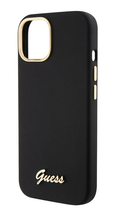 Накладка Guess для iPhone 15 Liquid silicone Gold metal logo & Camera frame Hard, Black (GUHCP15SSMBSLK). Фото 3