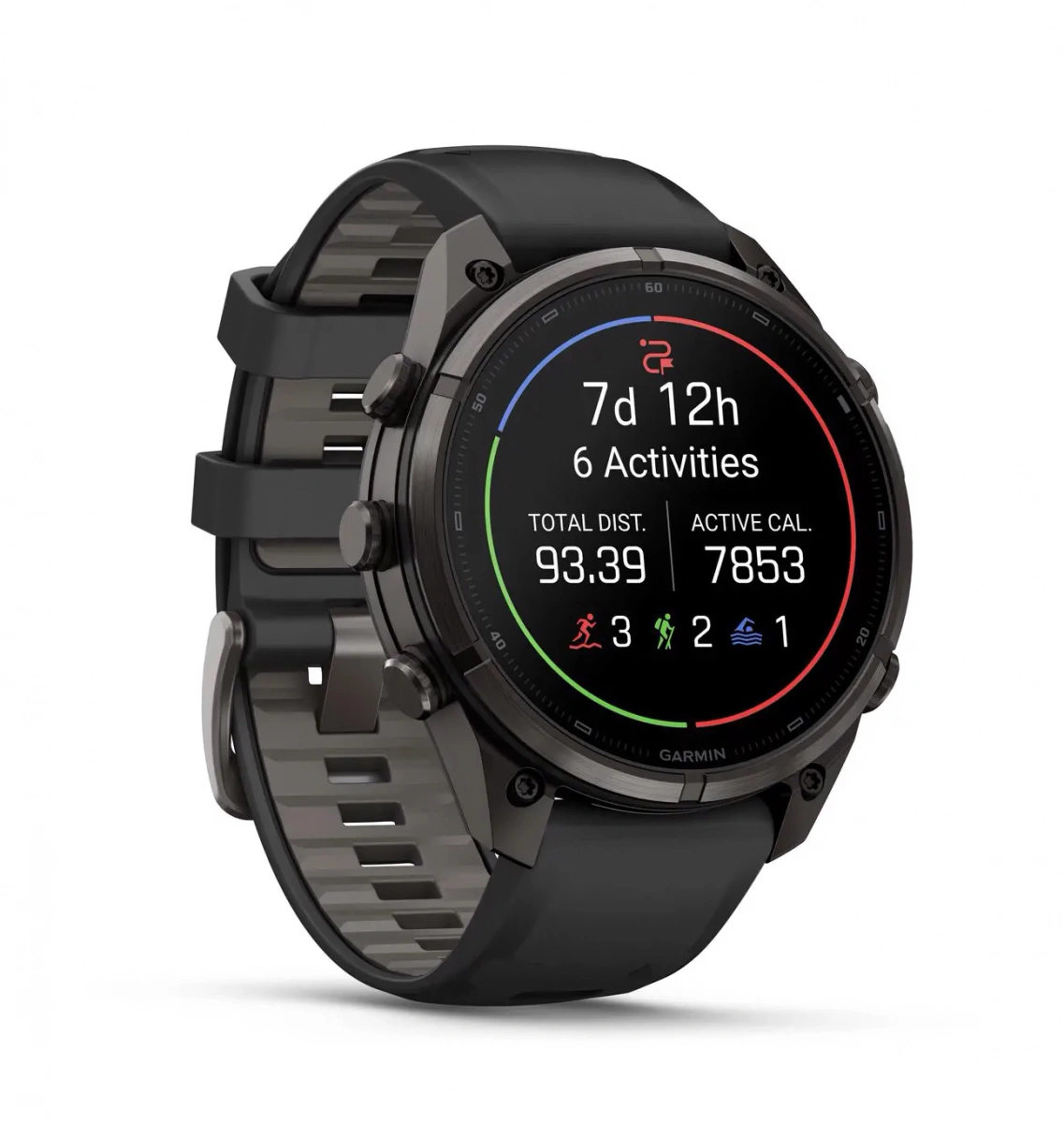 Умные часы Garmin Fenix 9 Pro 47MM, АMOLED, LTE, Carbon gray DLC titanium with black/pebble gray silicone band. Фото 2
