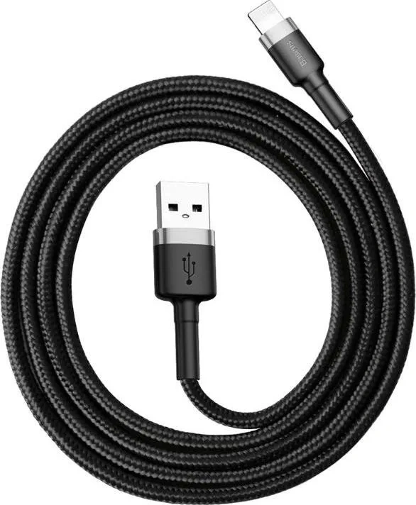 Кабель Baseus Cafule Cable USB - Lightning 1m 2.4A, Чёрно-серый (CALKLF-BG1). Фото 1