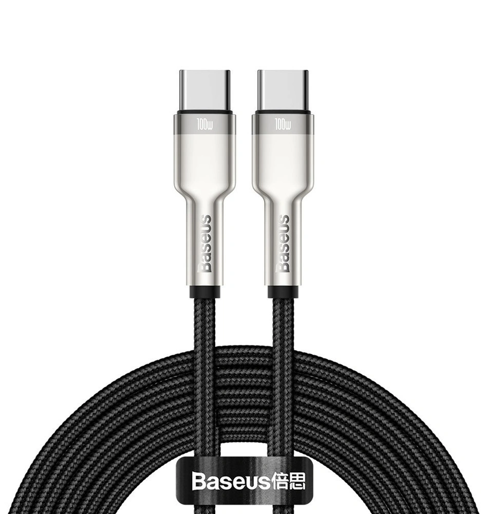 Кабель Baseus Cafule Series Metal Data Cable Type-C to Type-C 100W 1m, Чёрный (CATJK-C01). Фото 1