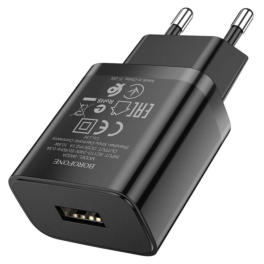 Сетевое зарядное устройство Borofone BA52A 5V/2.1A 1USB Nimble single port, Чёрный. Фото 3