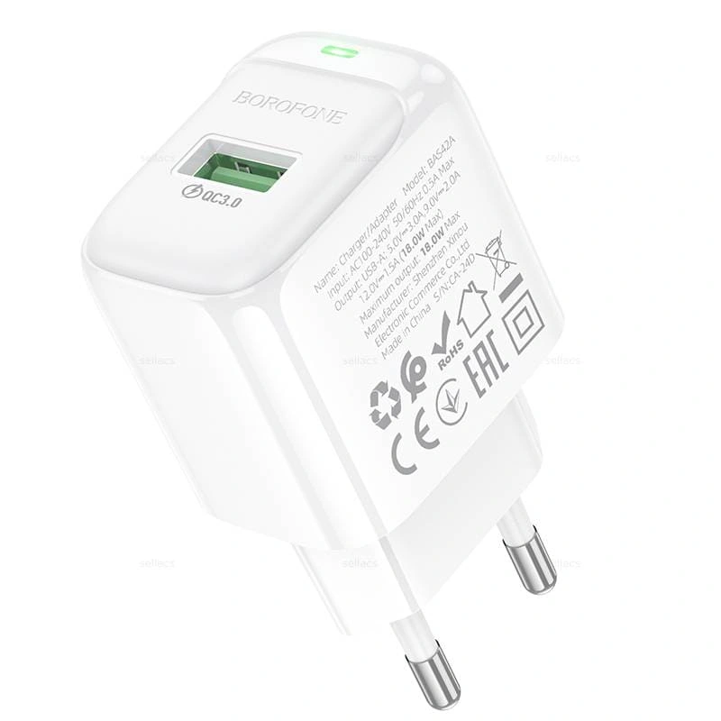 Сетевое зарядное устройство Borofone BAS42A USB-A/18W/QC3.0 charger, Белое. Фото 5