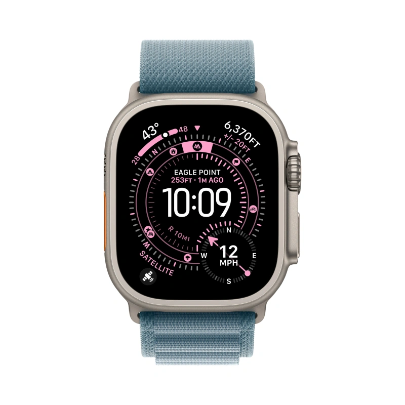 Apple Watch Ultra 3 (2025) GPS+Cellular 49mm, Natural Titanium ремешок "Light Blue Alpine Loop" M 145-190 mm (MEWM4). Фото 2