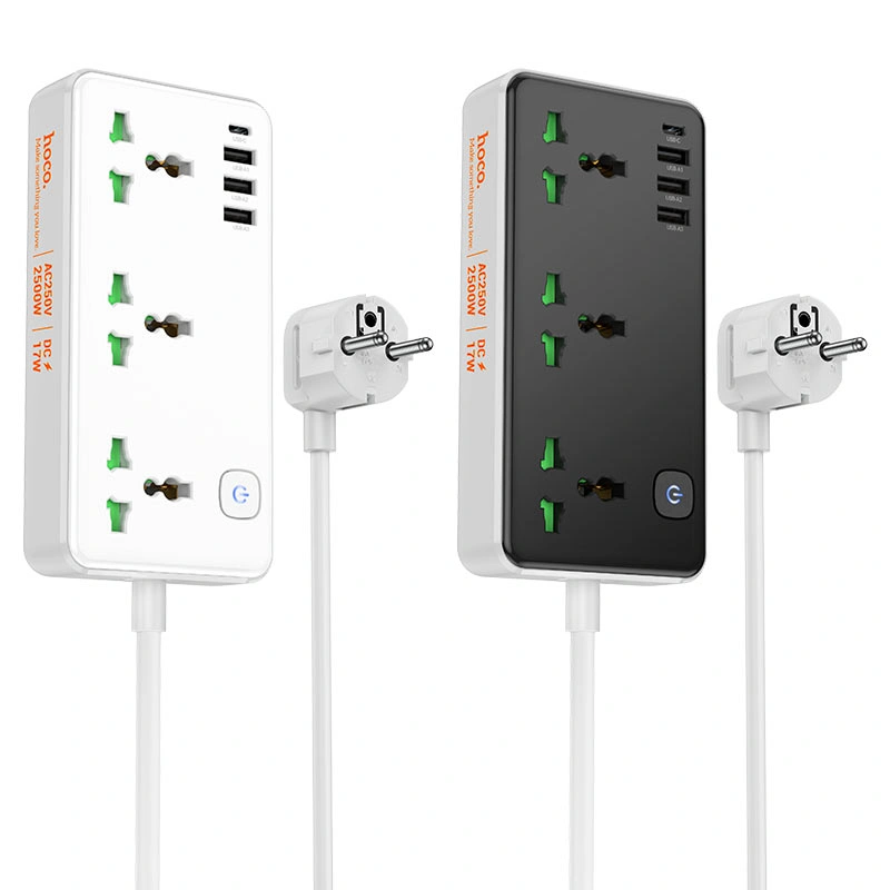 Сетевой фильтр Hoco AC7A Storm 3*USB-A, 1*USB-C, 3*розетки, 1.5м, Black. Фото 3