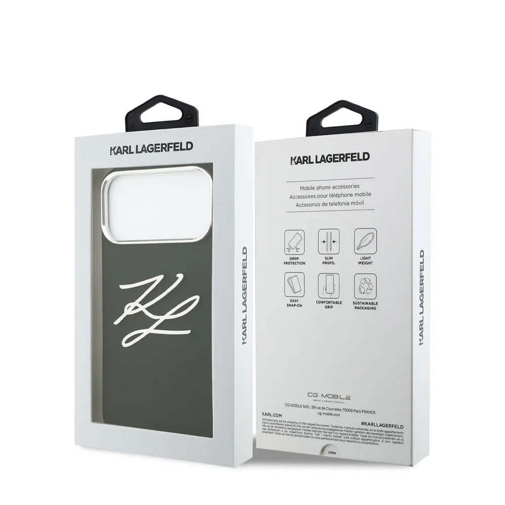 Накладка Lagerfeld для iPhone 17 Pro Liquid Silicone Initials Metal Logo & Camera, Чёрная (KLHCP17LSMCKLMCLK). Фото 4