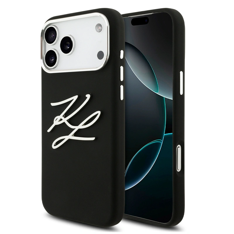 Накладка Lagerfeld для iPhone 17 Pro Max Liquid Silicone Initials Metal Logo & Camera Hard, Чёрная (KLHCP17XSMCKLMCLK). Фото 2