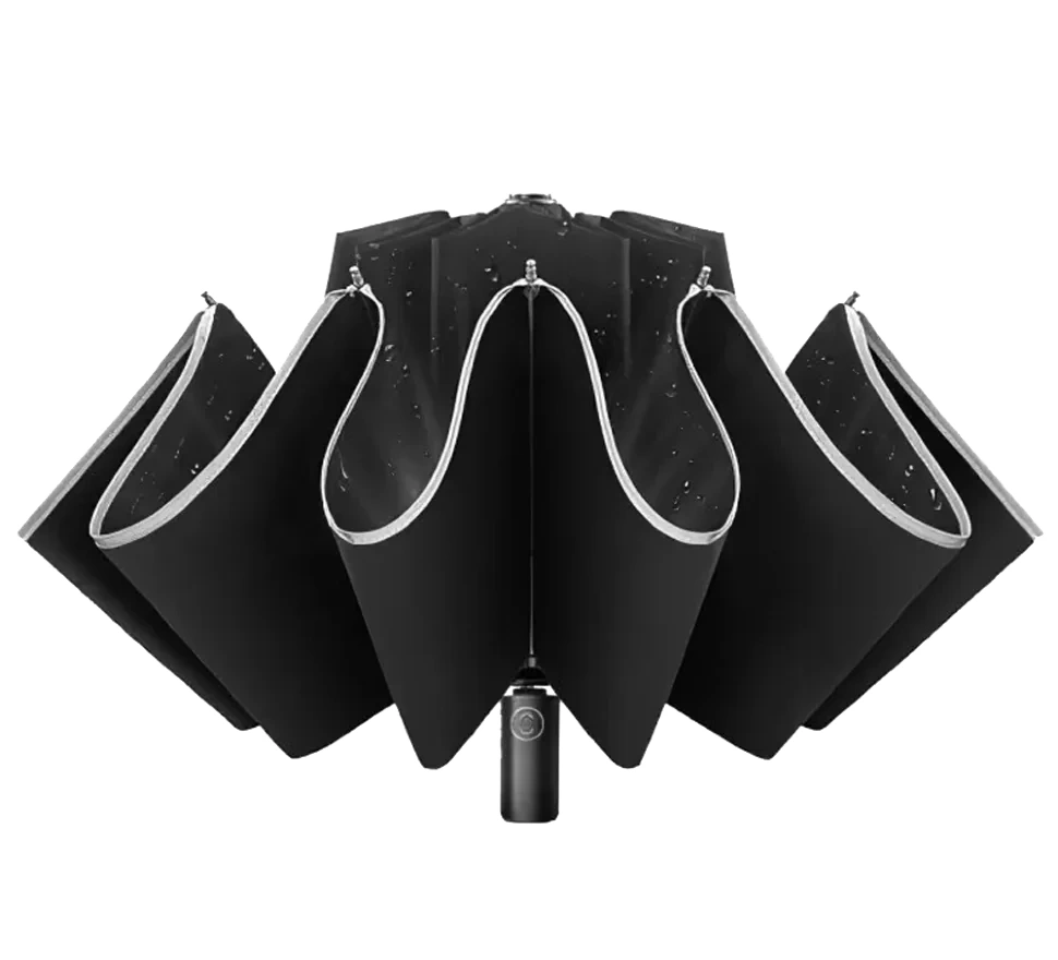 Зонт KongGu Reverse Ten Bone Automatic Lighting Umbrella с фонариком, Чёрный. Фото 1