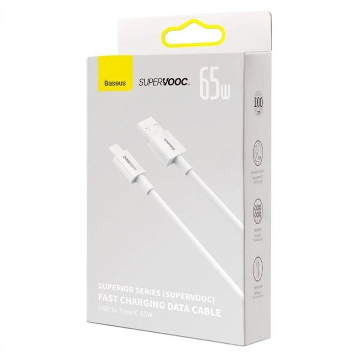 Кабель Baseus Superior Series (SUPERVOOC) Fast USB to Type-C 65W 1м, Белый (CAYS000902). Фото 3