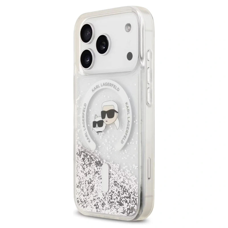 Накладка Lagerfeld для iPhone 17 Pro Max Liquid Glitter NFT Karl & Choup Heads Hard (MagSafe), Прозрачная (KLHMP17XLGKCSGH). Фото 4