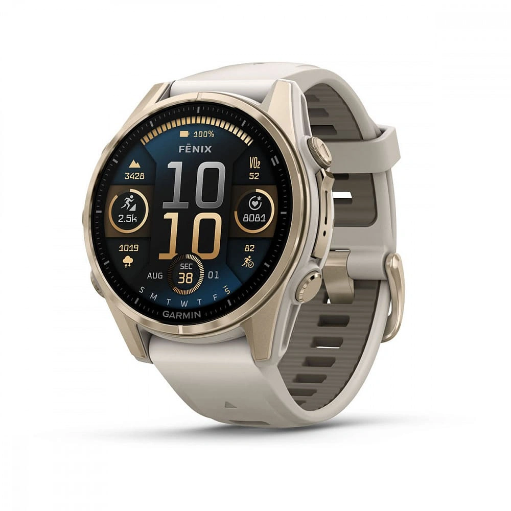 Умные часы Garmin Fenix 8 43mm, Amoled, Sapphire, Soft Gold with Fog Gray/Dark Sandstone Silicone Band (010-02903-11). Фото 1