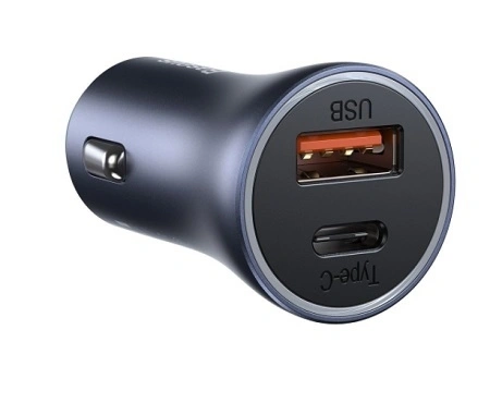 Автомобильное зарядное устройство Baseus Golden Contactor Pro Dual Quick Charger Type C - USB 40W (TZCCJD-0G) With Baseus Simple wiring USB For Type-C 5A 1m, Тёмно-серое. Фото 4