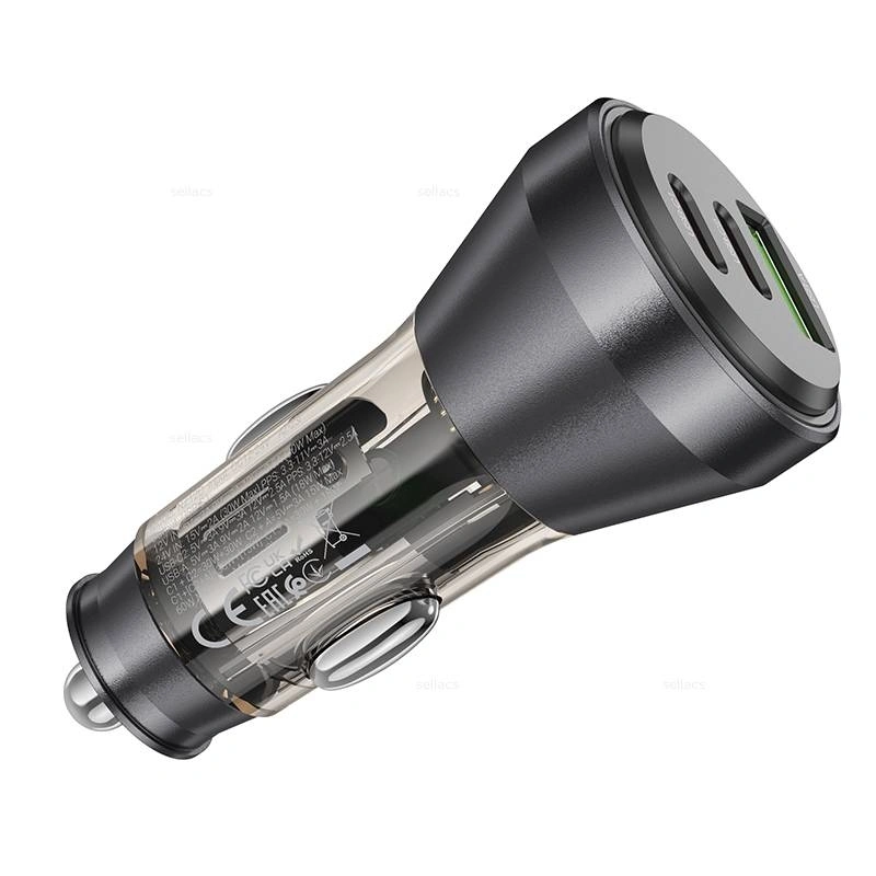 Автомобильное зарядное устройство Hoco NZ12D PD60W, Black. Фото 2