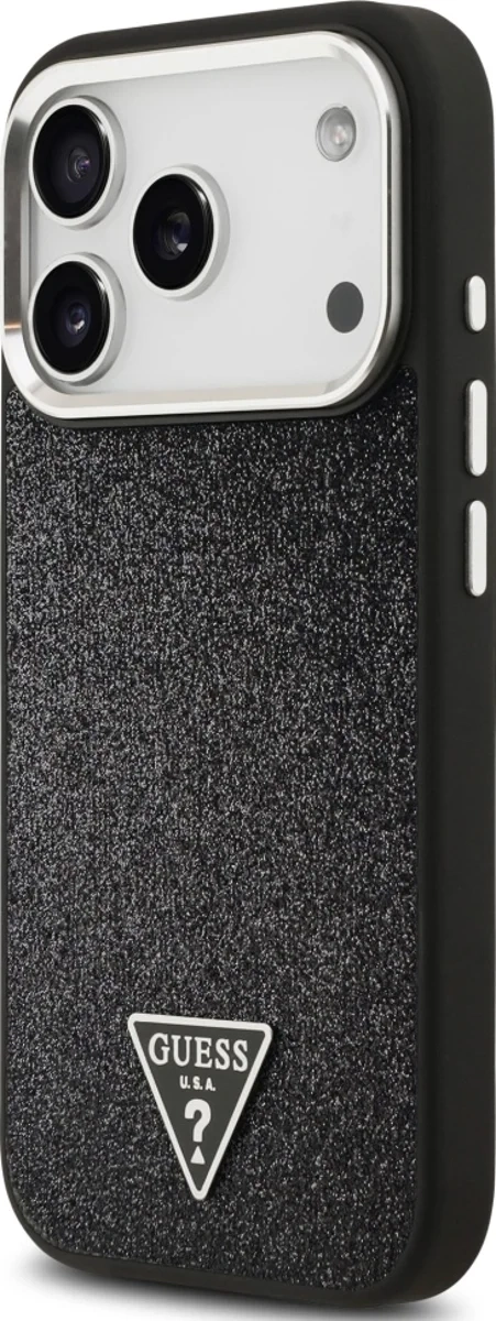 Накладка Guess для iPhone 17 Pro Fixed Glitters Tringle metal logo & Camera (MagSafe), Чёрная (GUHMP17LPFGTSCMK). Фото 2