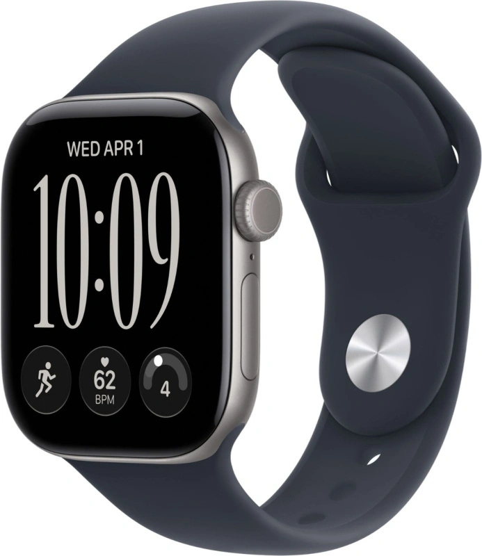 Умные часы Apple Watch Series 12 GPS, 46мм, Серый космический алюминиевый корпус, спортивный ремешок тёмно-синего цвета, размер S/M 140-190 мм (MJEH4). Фото 1