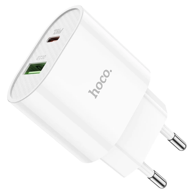 Сетевое зарядное устройство Hoco C95A Speed dual port PD20W+QC3.0 charger, Белое