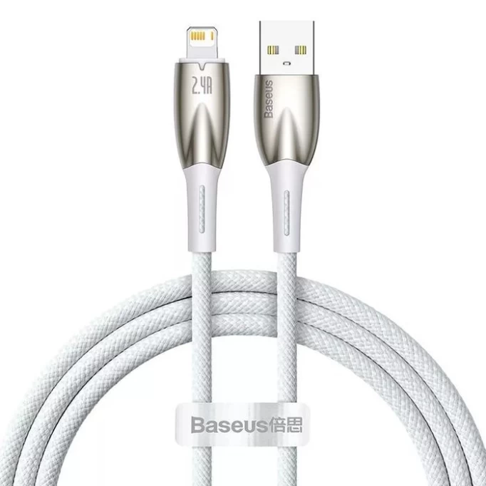 Кабель Baseus Glimmer Series Fast Charging Data Cable USB-A to Lightning 2.4A 1m, Белый (CADH000202)