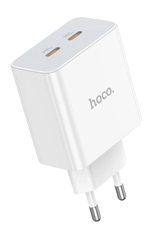 Сетевое зарядное устройство Hoco C108A Leader 2xUSB-C, 3А, PD35W + USB-C кабель Lightning 8-pin, 1 м, Белый