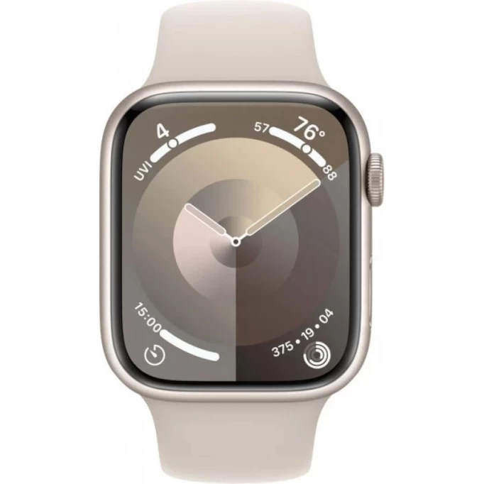 Apple Watch Series 9, 45 мм, алюминий цвета "сияющая звезда", спортивный ремешок "сияющая звезда", размер M/L (MR973)
