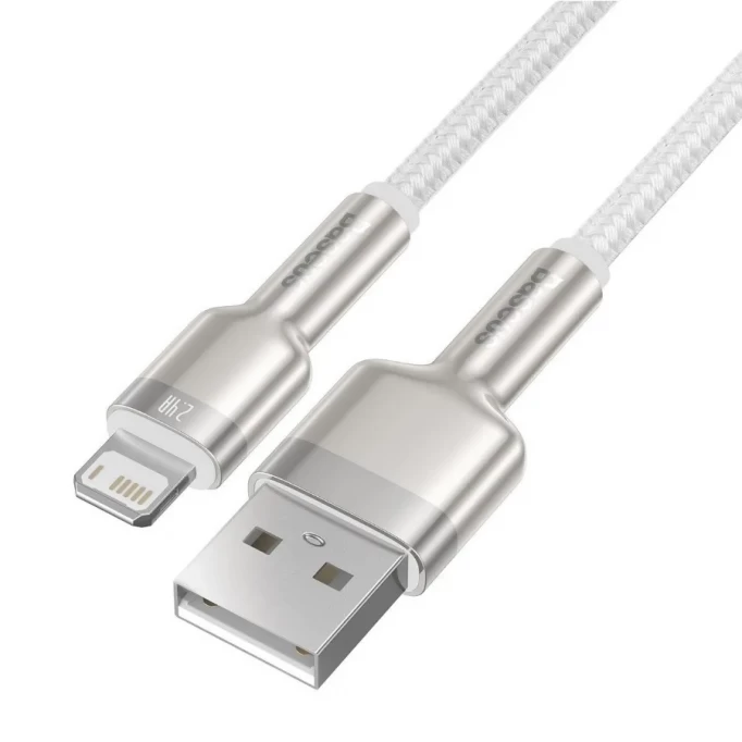 Кабель Baseus Cafule Series Metal Data Cable USB to IP 2.4A 2m, Белый (CALJK-B02)