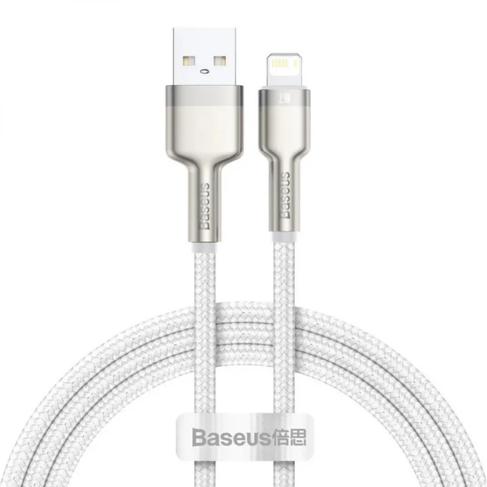 Кабель Baseus Cafule Series Metal Data Cable USB to IP 2.4A 2m, Белый (CALJK-B02)